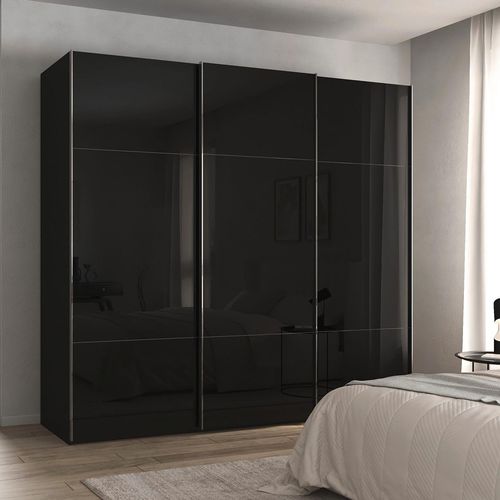 Rauch Contido 242cm 3 Door Sliding Wardrobe with Extras - Black Glass
