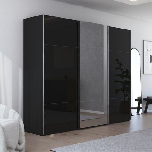Rauch Contido 271cm 3 Door Sliding Mirror Wardrobe with Extras - Black Glass