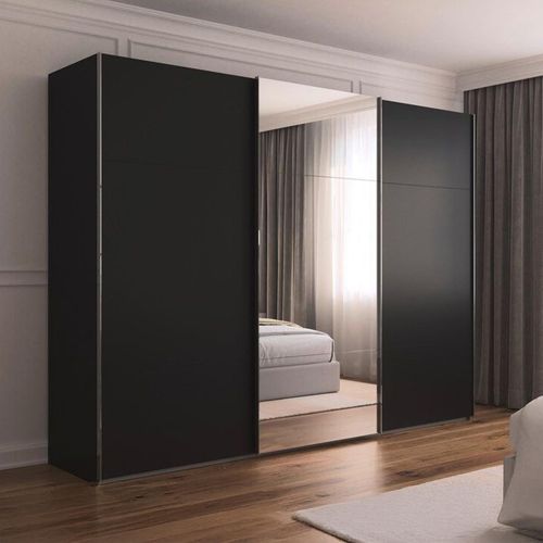 Rauch Contido 301cm 3 Door Sliding Mirror Wardrobe with Extras - Black