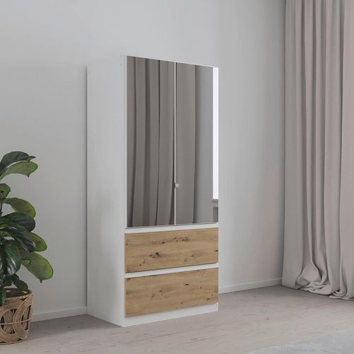 Rauch Costa 91cm 2 Door Combi Wardrobe - Alpine White and Artisan Oak