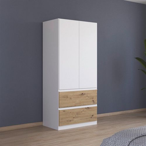 Rauch Costa 91cm 2 Door Wardrobe with Drawers - Alpine White and Artisan Oak