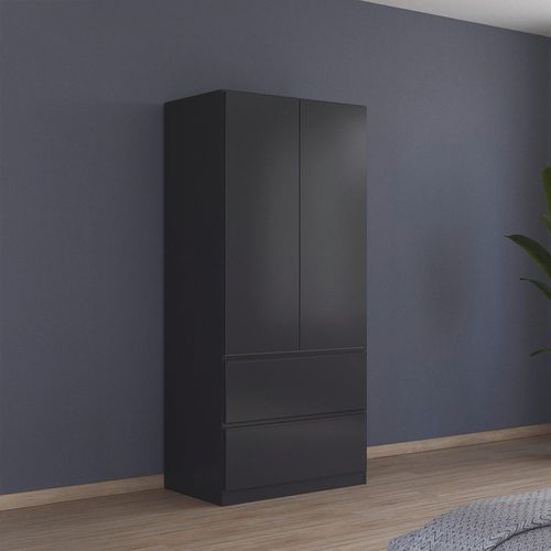 Rauch Costa 91cm 2 Door Wardrobe with Drawers - Metallic Dark Grey
