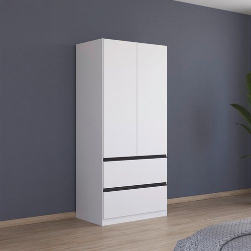 Rauch Costa 91cm 2 Door Wardrobe with Drawers and Metallic Dark Grey Handle - Alpine White
