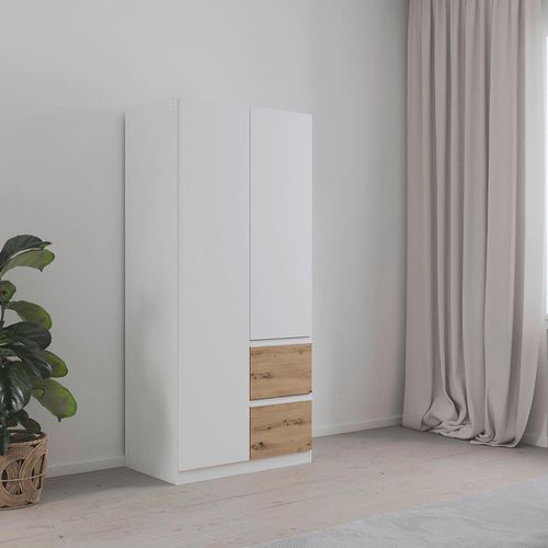 Rauch Costa 91cm 2 Door Wardrobe with LHF Drawers - Alpine White and Artisan Oak