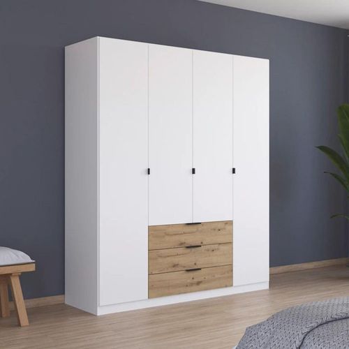 Rauch Davoa 181cm 4 Door Wardrobe - Alpine White and Artisan Oak