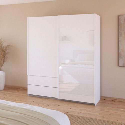 Rauch Elara 181cm 2 Door Combi Sliding Wardrobe - Alpine White and White Glass