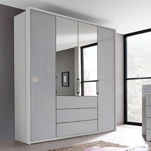 Rauch Erimo 204cm 4 Door Combi Wardrobe with 3 Drawer - Silk Grey and Silk Grey Glass