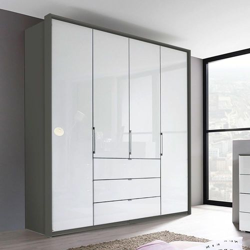 Rauch Erimo 204cm 4 Door Wardrobe with 3 Drawer - Graphite and Crystal White Glass