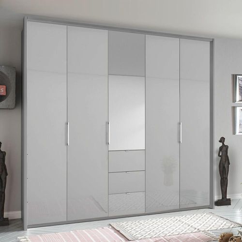 Rauch Erimo 254cm 5 Door Combi Wardrobe with 3 Drawer - Silk Grey and Silk Grey Glass
