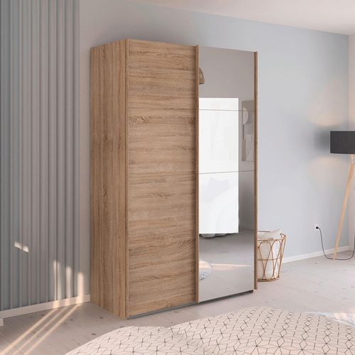 Rauch Evelyn 137cm 2 Door Sliding Wardrobe with Mirror - Sonoma Oak