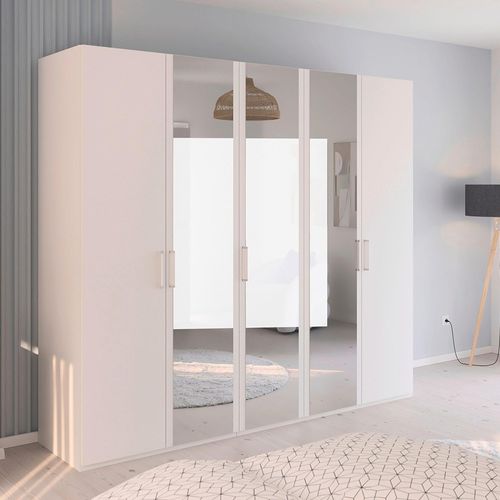 Rauch Evelyn 251cm 5 Door Wardrobe with Mirror - H 223cm - Alpine White