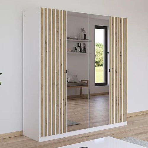 Rauch Genua 181cm 4 Door Wardrobe with Mirror - Alpine White and Artisan Oak