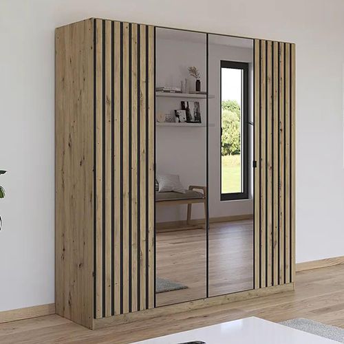 Rauch Genua 181cm 4 Door Wardrobe with Mirror - Artisan Oak and Metallic Dark Grey