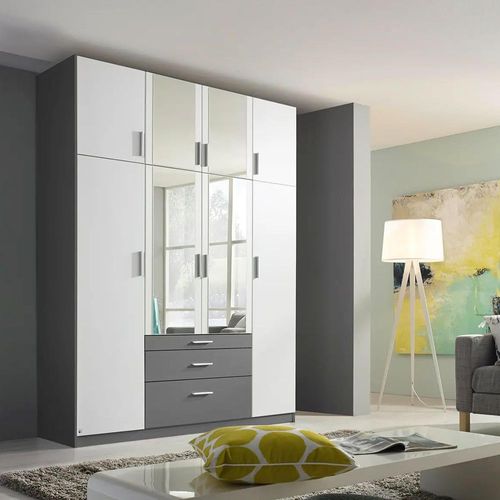 Rauch Hildesheim Extra 181cm 8 Door Combi Wardrobe - Metallic Dark Grey and Alpine White
