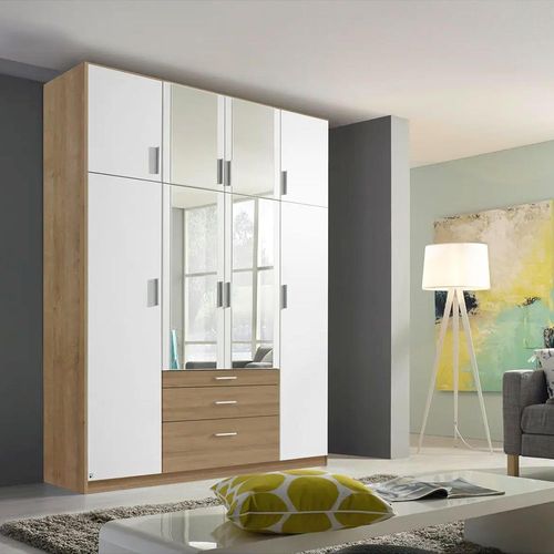 Rauch Hildesheim Extra 181cm 8 Door Combi Wardrobe - Sonoma Oak and Alpine White