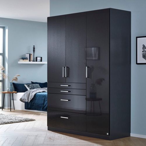 Rauch Homburg 136cm 3 Door Wardrobe with Drawer - Metallic Dark Grey and High Gloss Grey