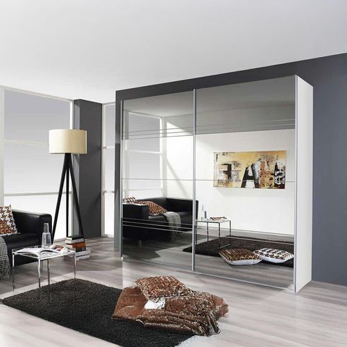 Rauch Koblenz 226cm 2 Door Mirrored Sliding Wardrobe - Alpine White and Grey Mirror