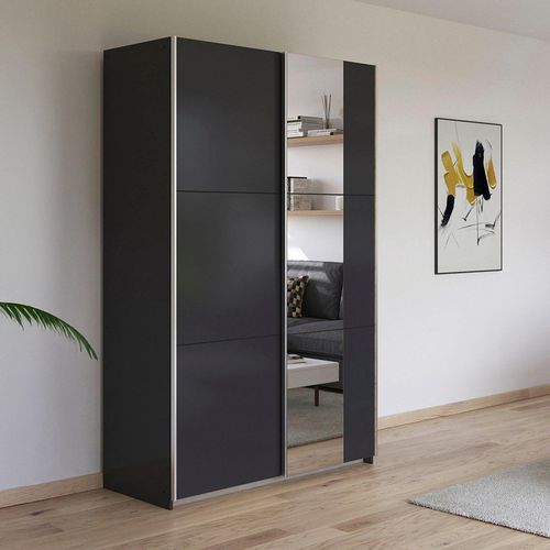 Rauch Kronach 131cm 2 Door Sliding Wardrobe with Mirror - Metallic Dark Grey