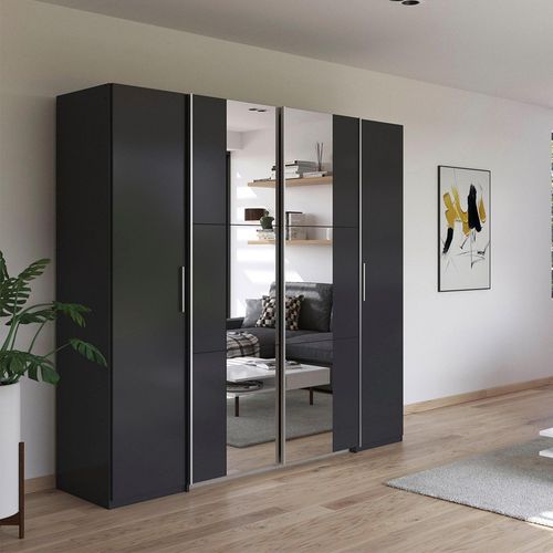 Rauch Kronach 225cm 4 Door Wardrobe with Mirror - Metallic Dark Grey