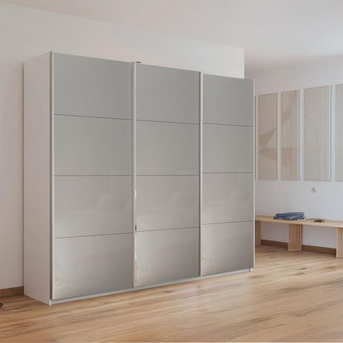 Rauch Kulmbach 203cm 3 Door Sliding Wardrobe - Alpine White and Grey High Gloss