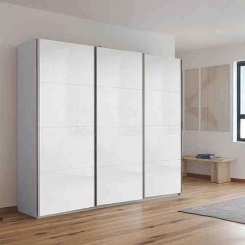 Rauch Kulmbach 203cm 3 Door Sliding Wardrobe - Silk Grey and White High Gloss