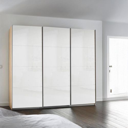 Rauch Kulmbach 203cm 3 Door Sliding Wardrobe - Sonoma Oak and White High Gloss