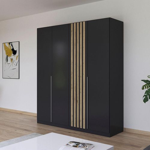 Rauch Lamella 181cm 4 Door Wardrobe - Metallic Dark Grey and Artisan Oak