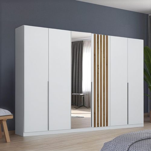 Rauch Lamella 271cm 6 Door Wardrobe with Mirror - Alpine White and Artisan Oak