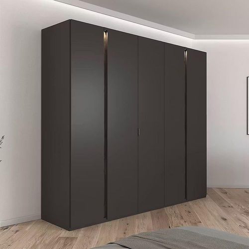 Rauch Luana 251cm 5 Door Wardrobe with Lighting - Graphite and Atlantic Dark Oak