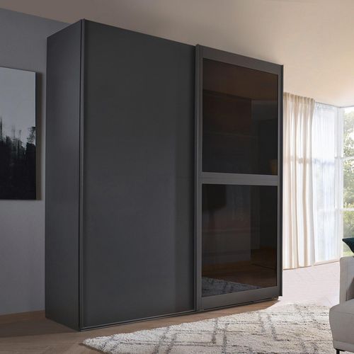 Rauch Lumis 201cm 2 Door Sliding Wardrobe - Graphite and Grey Glass