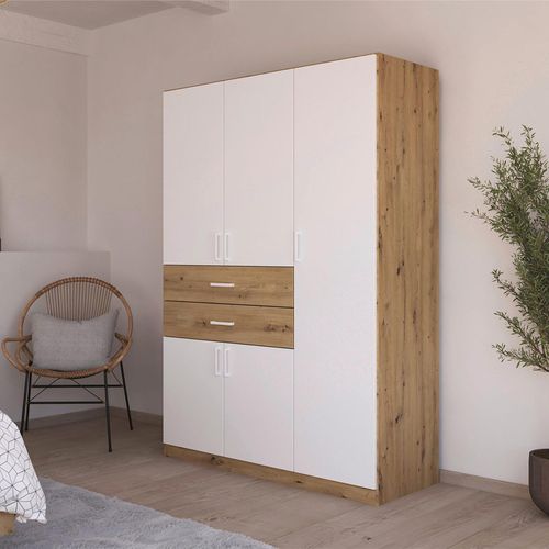 Rauch Maika 136cm 5 Door Wardrobe - H 197cm - Artisan Oak and Alpine White