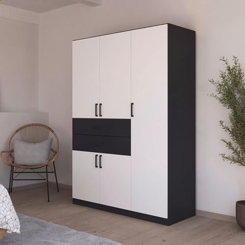 Rauch Maika 136cm 5 Door Wardrobe - H 197cm - Metallic Dark Grey and Alpine White