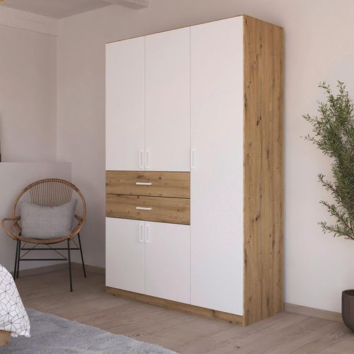 Rauch Maika 136cm 5 Door Wardrobe - H 210cm - Artisan Oak and Alpine White