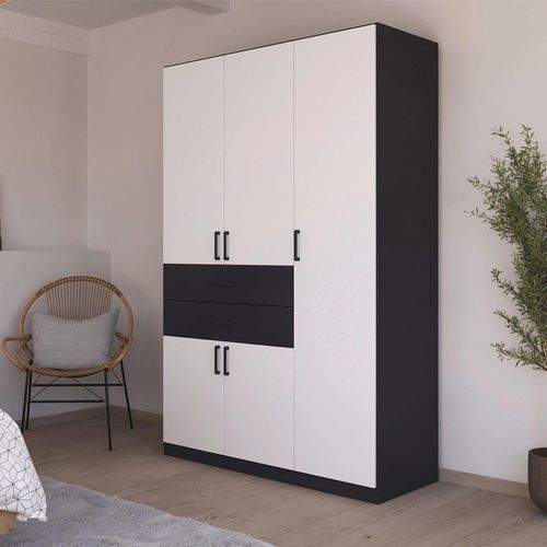 Rauch Maika 136cm 5 Door Wardrobe - H 210cm - Metallic Dark Grey and Alpine White