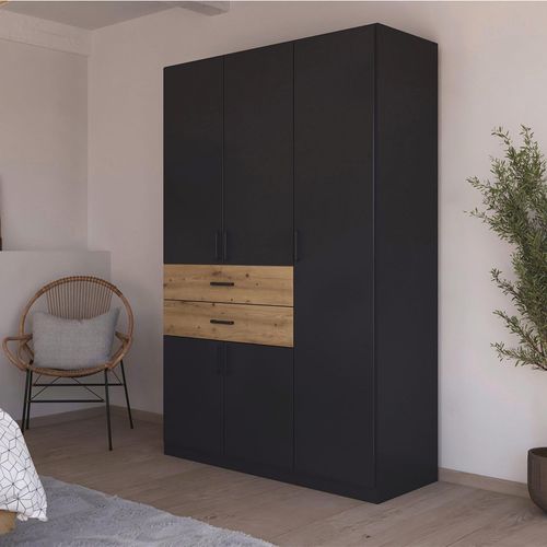 Rauch Maika 136cm 5 Door Wardrobe - H 210cm - Metallic Dark Grey and Artisan Oak