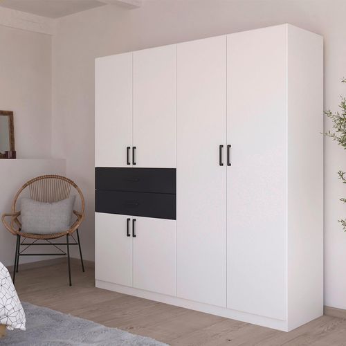 Rauch Maika 181cm 6 Door Wardrobe - H 197cm - Alpine White and Metallic Dark Grey