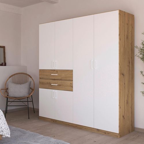 Rauch Maika 181cm 6 Door Wardrobe - H 197cm - Artisan Oak and Alpine White