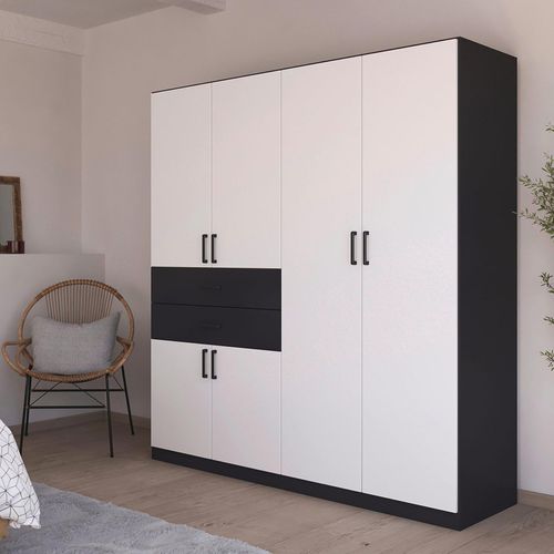 Rauch Maika 181cm 6 Door Wardrobe - H 197cm - Metallic Dark Grey and Alpine White