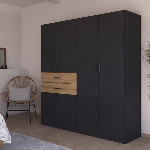 Rauch Maika 181cm 6 Door Wardrobe - H 197cm - Metallic Dark Grey and Artisan Oak