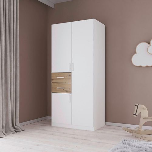 Rauch Maika 91cm 3 Door Wardrobe - H 197cm - Alpine White and Artisan Oak