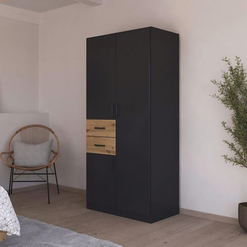 Rauch Maika 91cm 3 Door Wardrobe - H 197cm - Metallic Dark Grey and Artisan Oak