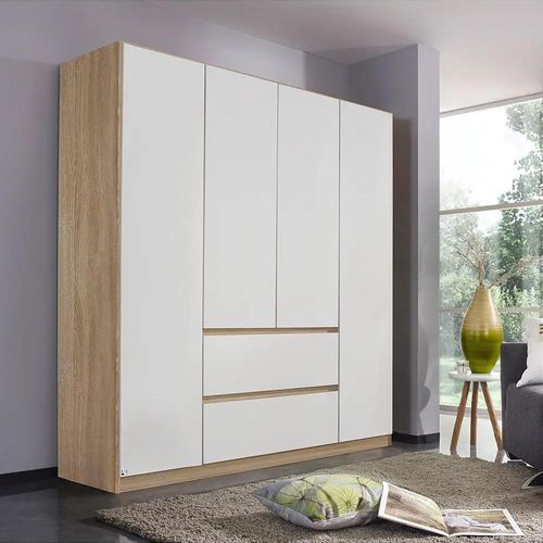 Rauch Mainz 181cm 4 Door Wardrobe with Drawer - Sonoma Oak and Alpine White