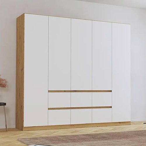 Rauch Mainz 226cm 5 Door Wardrobe with Drawer - Artisan Oak and Alpine White