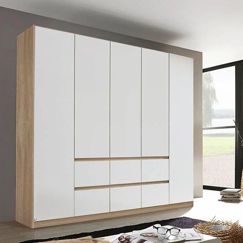 Rauch Mainz 226cm 5 Door Wardrobe with Drawer - Sonoma Oak and Alpine White