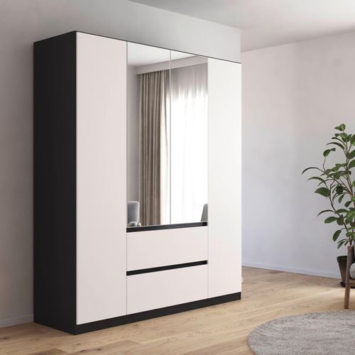 Rauch Mainz Plus 181cm 4 Door Combi Wardrobe - Metallic Dark Grey and White High Gloss