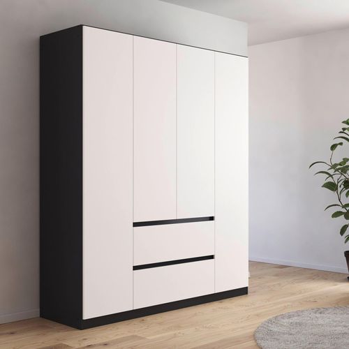 Rauch Mainz Plus 181cm 4 Door Wardrobe with Drawer - Metallic Dark Grey and White High Gloss