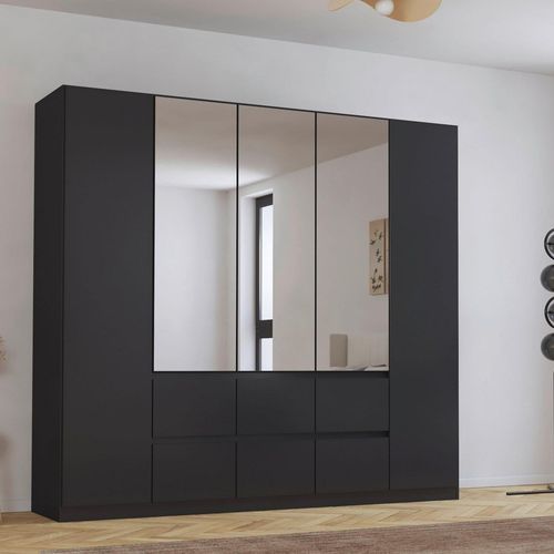 Rauch Mainz Plus 226cm 5 Door Combi Wardrobe - Metallic Dark Grey and Grey High Gloss