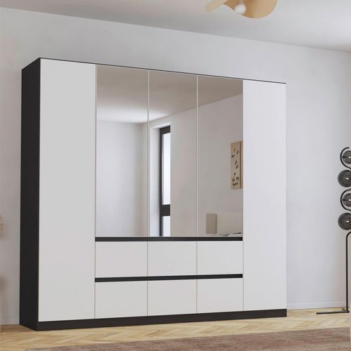 Rauch Mainz Plus 226cm 5 Door Combi Wardrobe - Metallic Dark Grey and White High Gloss