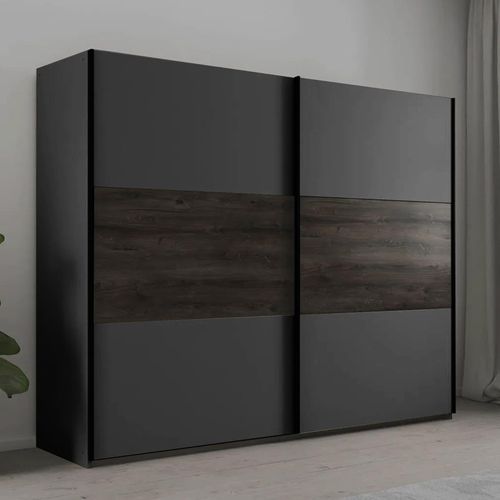 Rauch Marbella 261cm 2 Door Sliding Wardrobe - Metallic Dark Grey and Atlantic Dark Oak