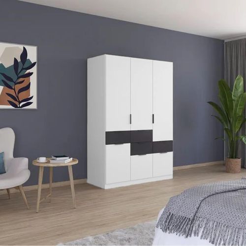 Mats Wardrobe - 136cm - 4 Door - 6 Drawer - Alpine White & Metallic Dark Grey
